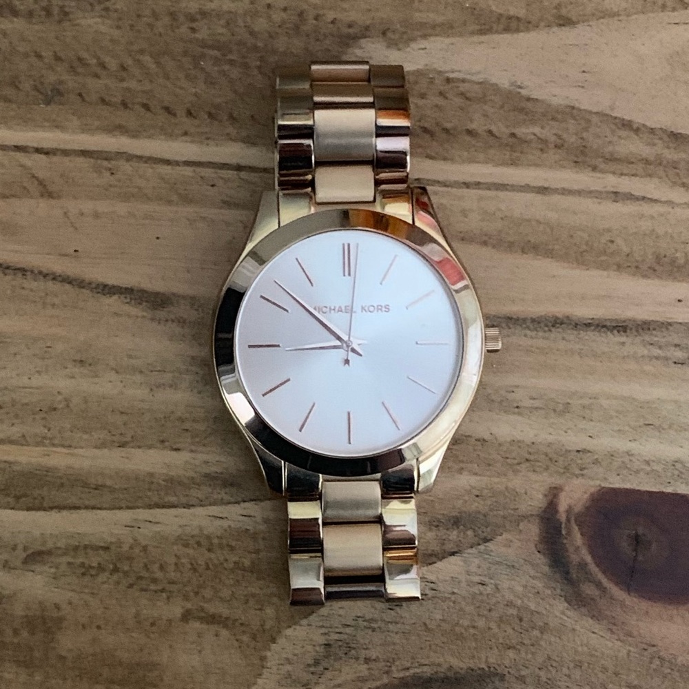 Michael Kors slim runway rose gold watch